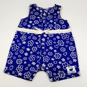 Petit Patapon Blue/White Floral Romper Size 1-3 Months